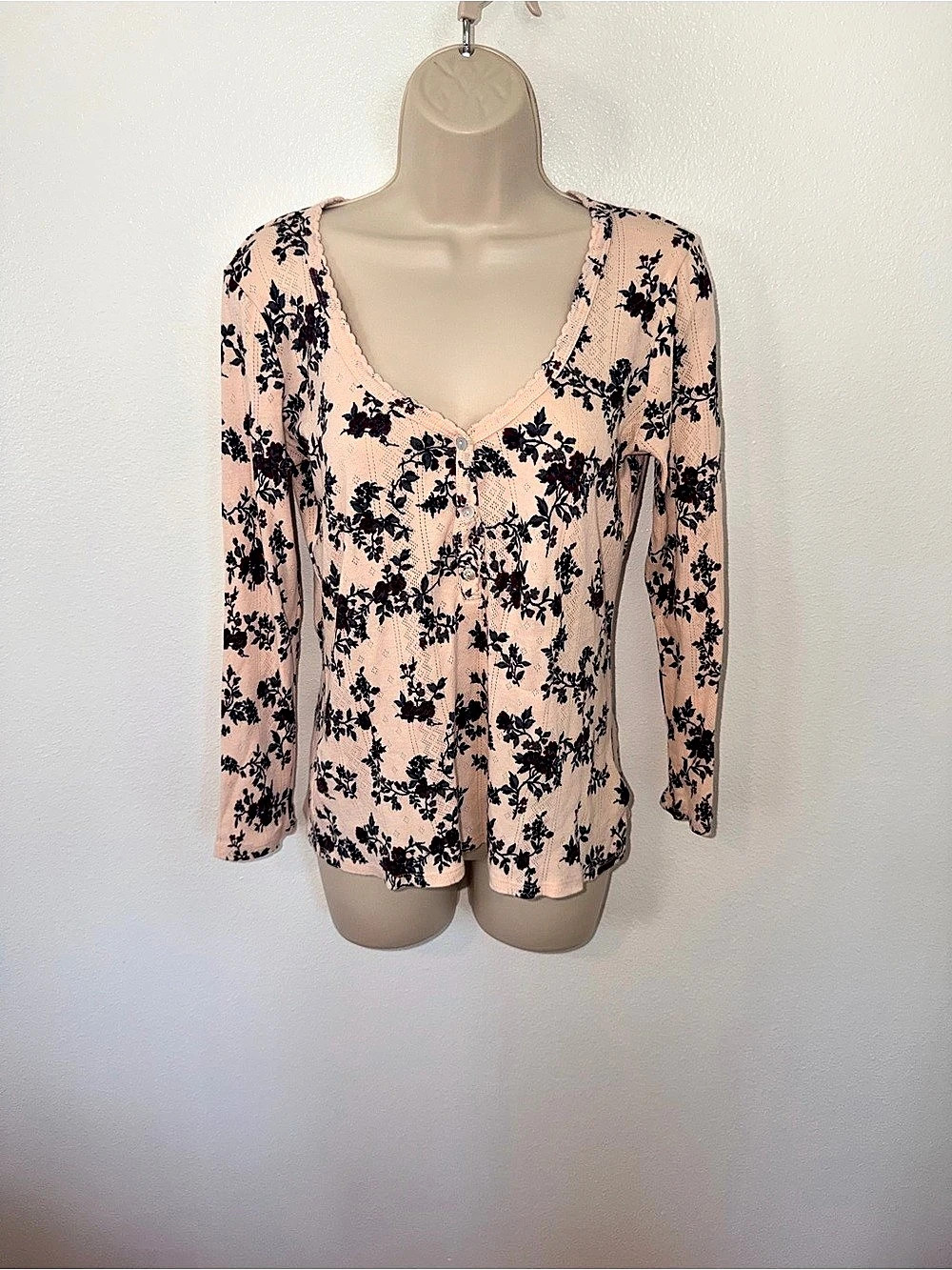 Lucky Brand Floral Long Sleeve Cotton Top Size Small